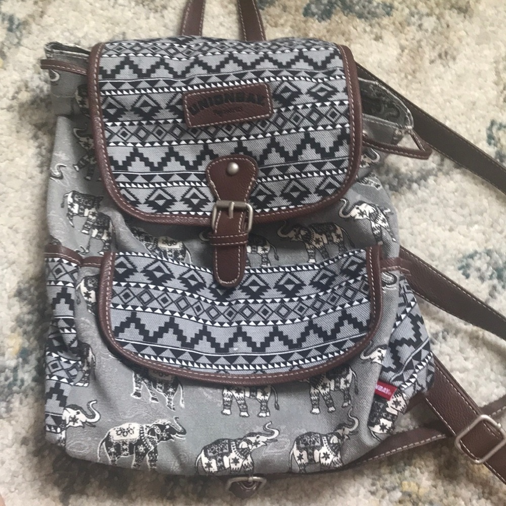 Gray tribal print backpack